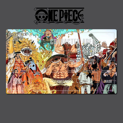 A rectangular One Piece anime wall art print featuring multiple characters including Monkey D. Luffy, with the One Piece logo above the artwork on a dark gray background.