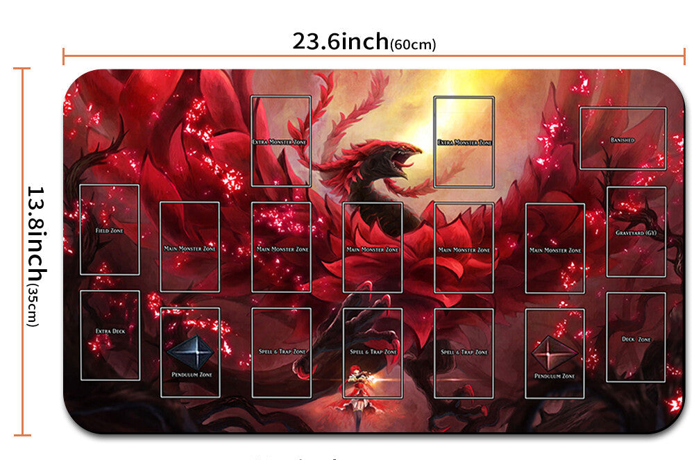 Large mouse pad with dragon design and measurements, featuring a carrying bag.