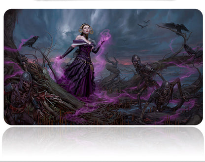 Futuristic knife with a fantasy-themed cover featuring a woman in a purple dress surrounded by dark creatures.