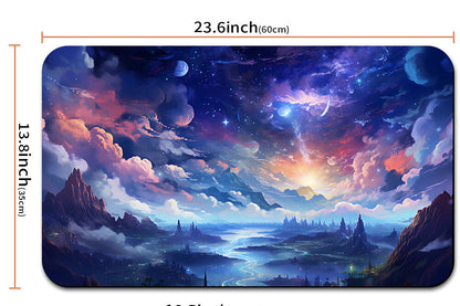 Gaming mouse pad with space-themed design and measurements
