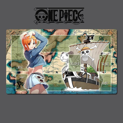 Placemat with One Piece character and ship design on a map background