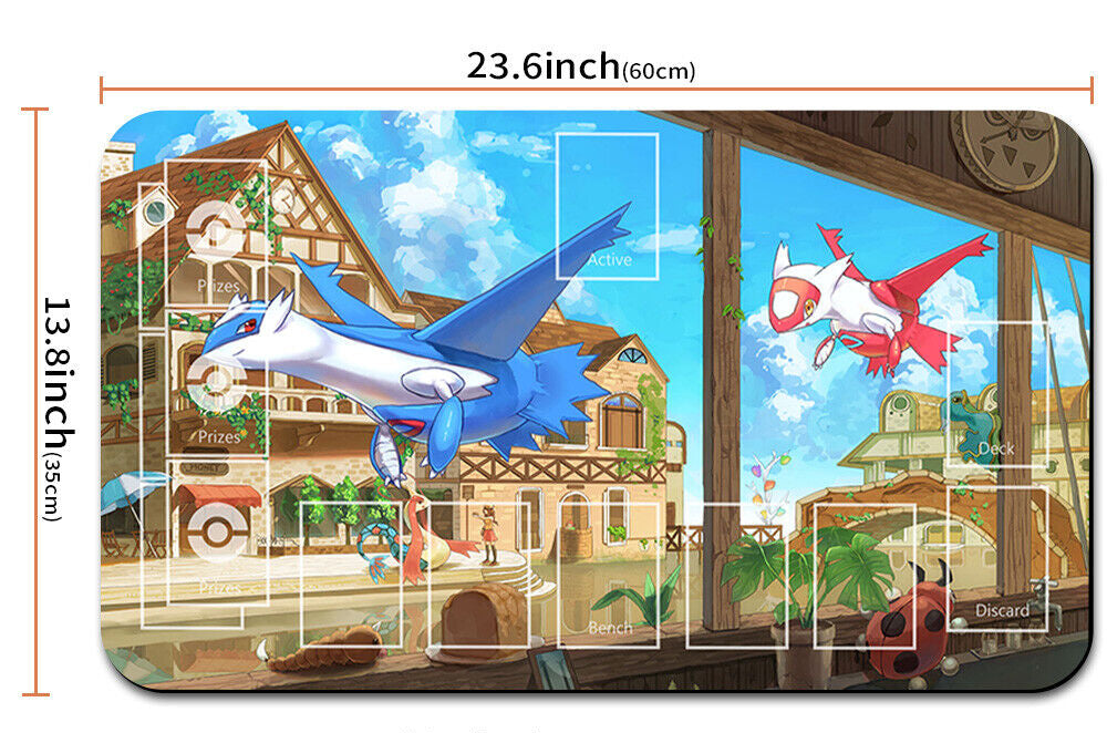 Pokemon-themed mouse pad with character designs and measurements
