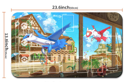 Pokemon-themed mouse pad with character designs and measurements