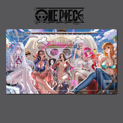 Card featuring characters from 'One Piece' with a colorful design on a gray background