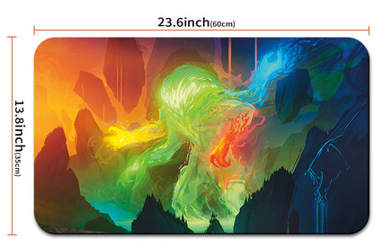 Colorful lion design product with dimensions and a carrying strap shown below.