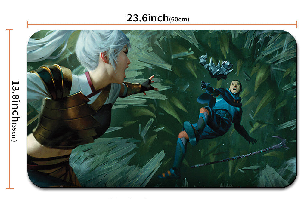 Illustration of two characters in a forest with dimensions displayed