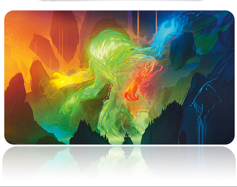 Colorful abstract design on a product with a tool above it on a white background