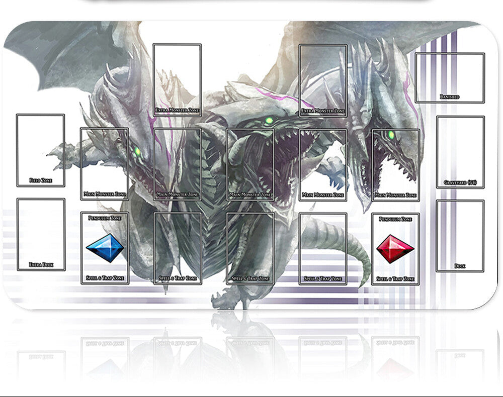 Card game component with dragon illustration and card slots on a white background