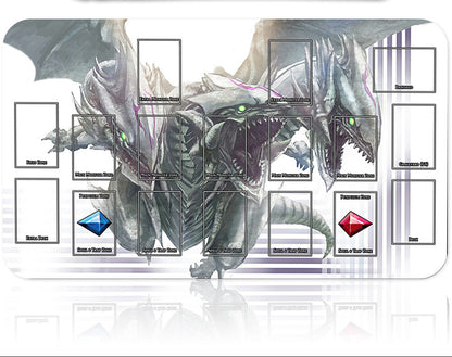 Card game component with dragon illustration and card slots on a white background