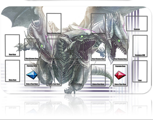 Card game component with dragon illustration and card slots on a white background
