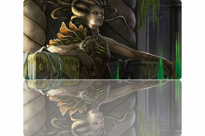 Fantasy-themed mouse pad with a character in a natural setting