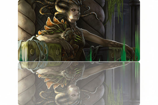 Fantasy-themed mouse pad with a character in a natural setting
