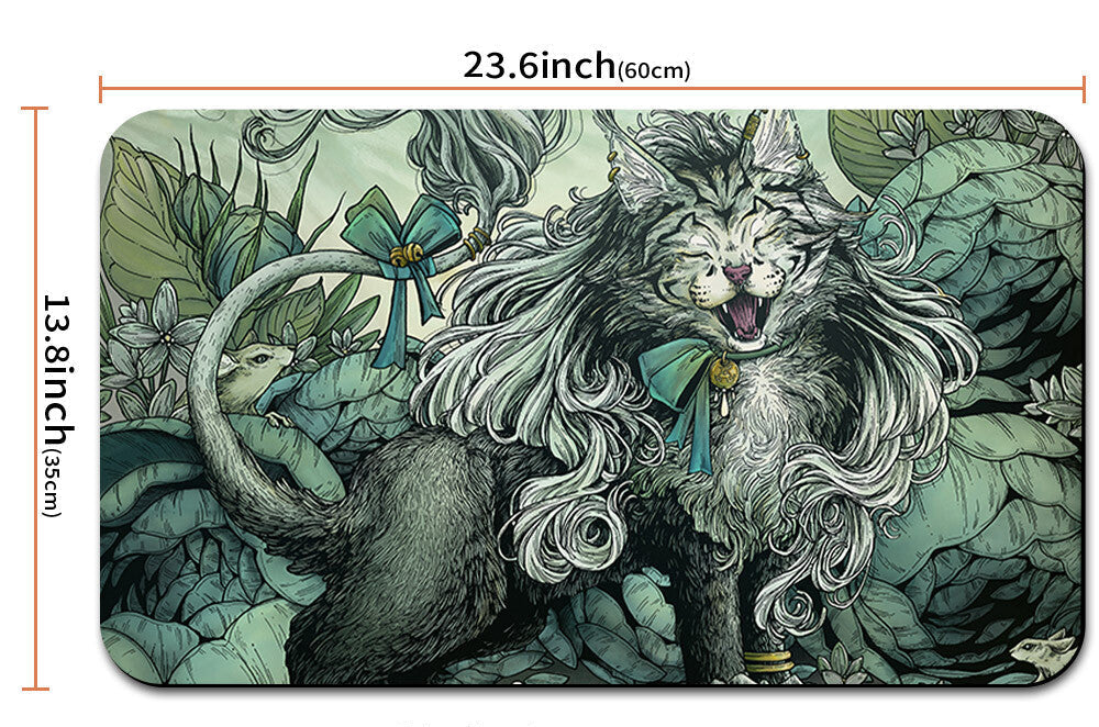 Illustration of a fantasy creature with measurements on a green background