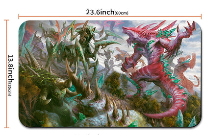 Illustration of two dragons with dimensions and a carrying strap shown below.