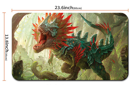 Illustrated dragon design on a product with dimensions displayed