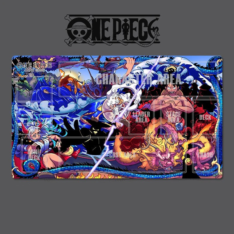 Colorful 'One Piece' themed game board with character illustrations on a gray background.