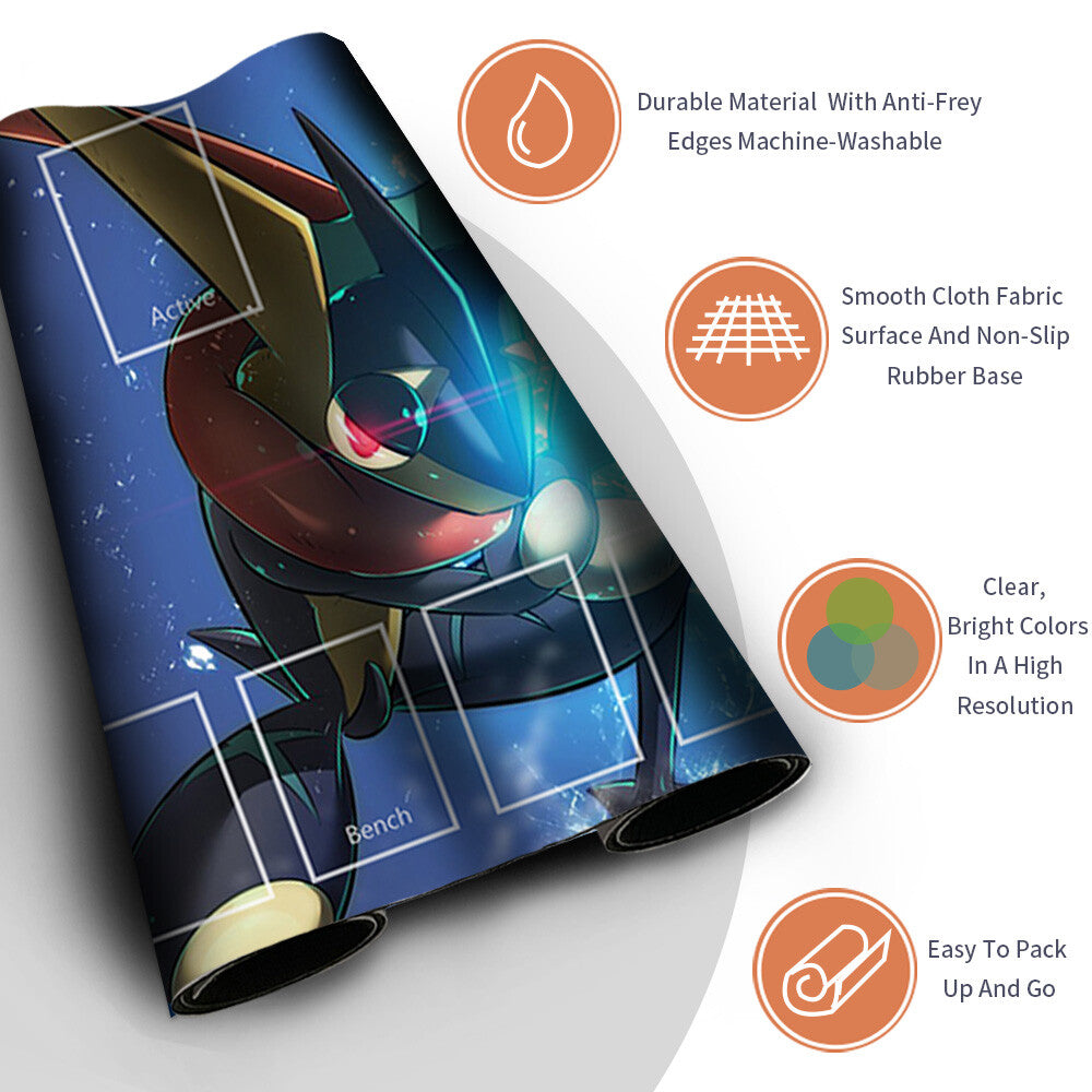 NEW Pokemon Greninja Playmat Stitched Edge with Card Zones Rubber Game Playmat Stitched Edge of TCG