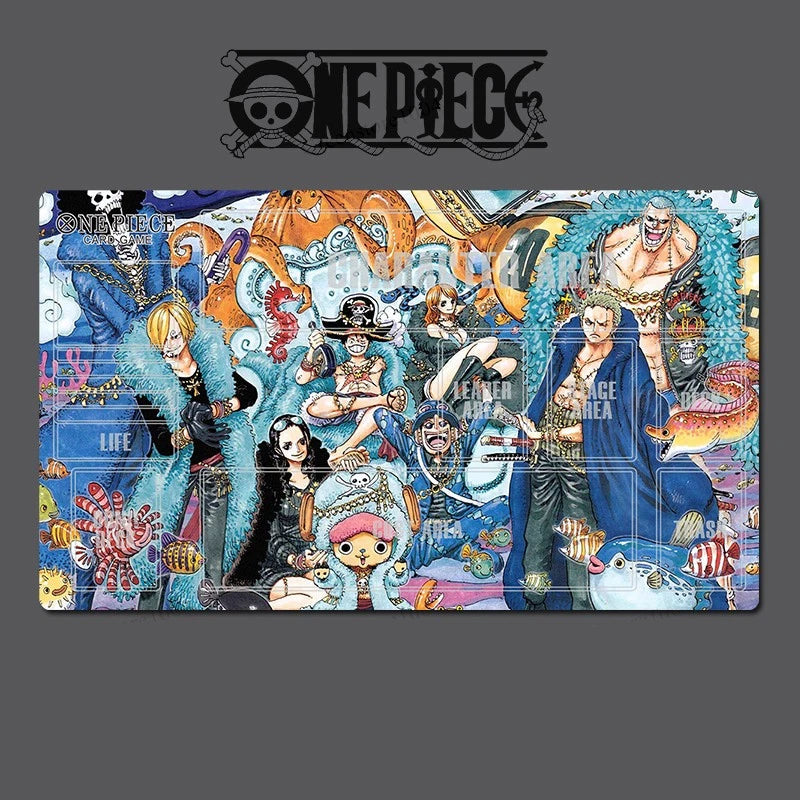A rectangular One Piece anime-themed product featuring a highly detailed multicolor character illustration, shown against a dark gray background with the One Piece logo above it.