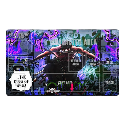 Card game mat with anime character design and text