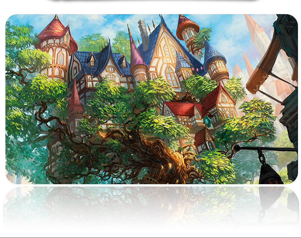 Fantasy-themed product packaging with a fairy tale village design.