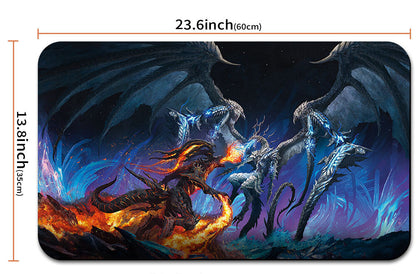 Dragon-themed mouse pad with dimensions and a carrying case shown below.