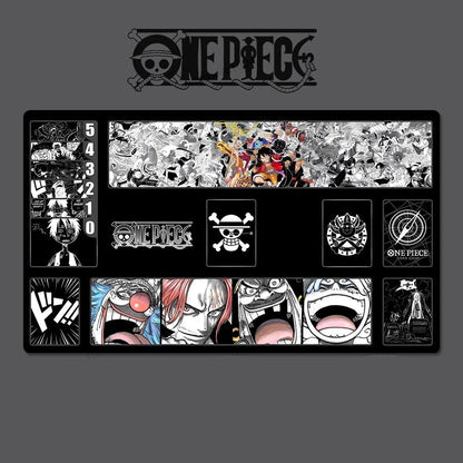 One Piece-themed product with character illustrations and logo on a black background