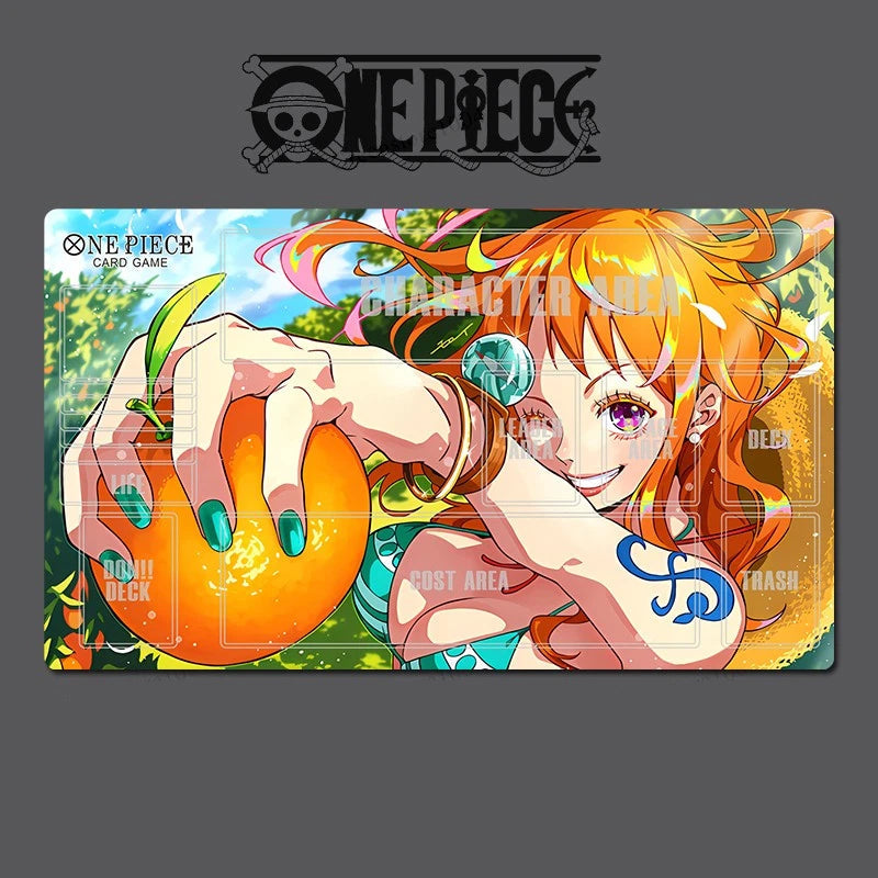 Card game character card from One Piece with an animated character holding a fruit.