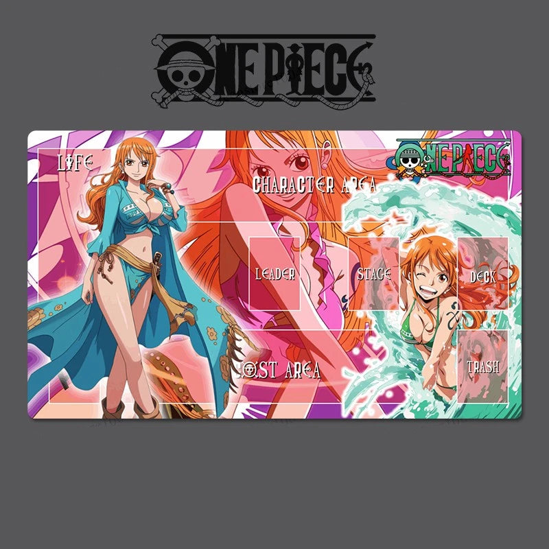 Card featuring a character from 'One Piece' with colorful design elements on a gray background.