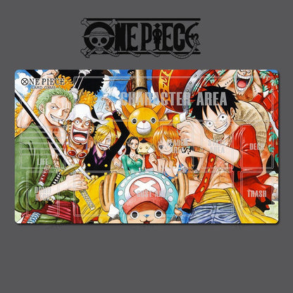 Collage of One Piece characters on a gray background with 'One Piece' logo.