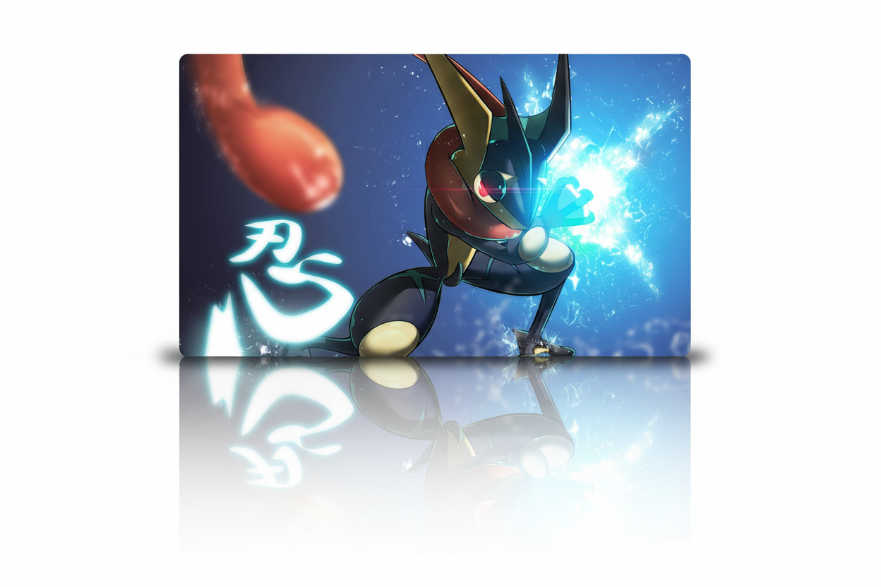Animated character with a blue background and a visible brand logo.