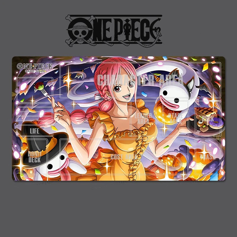Card featuring an animated character from 'One Piece' with a colorful design on a dark background.