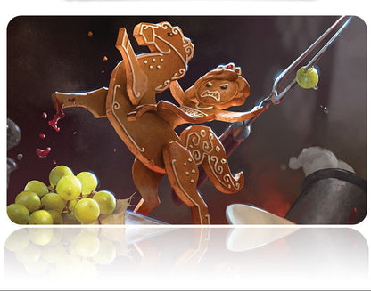 Metallic grape pruner with a decorative gingerbread man design on a dark background