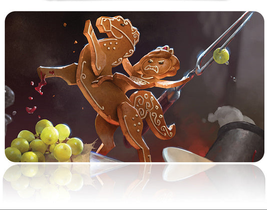 Metallic grape pruner with a decorative gingerbread man design on a dark background