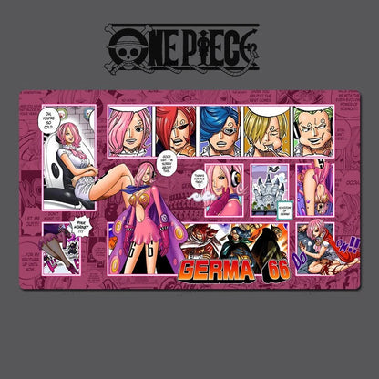 Collage of animated characters with 'One Piece' branding on a dark background