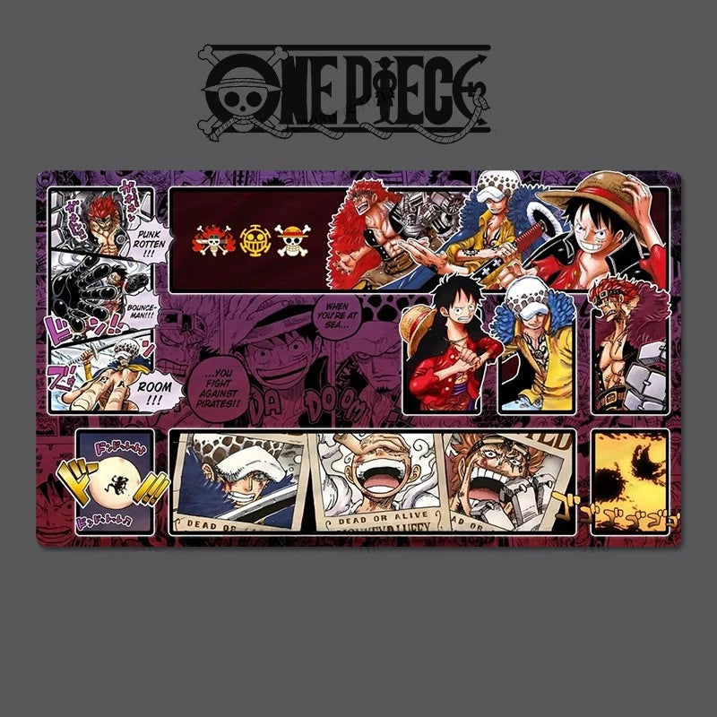 Collage of One Piece characters and elements on a dark background with 'One Piece' logo.