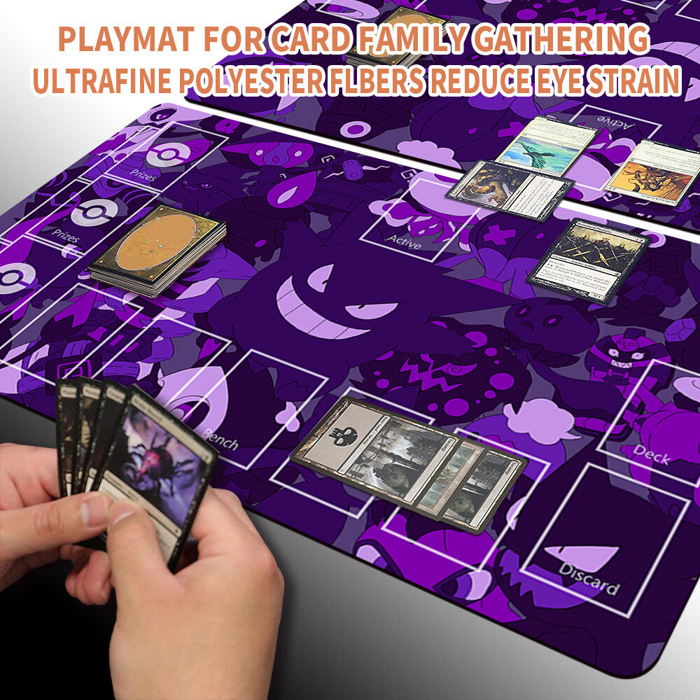 NEW Pokemon Gengar Playmat Stitched Edge with Card Zones Rubber Game Playmat Stitched Edge of TCG