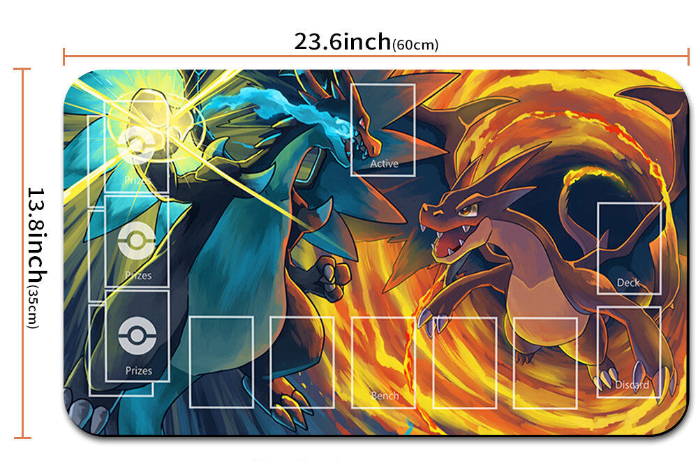 Pokémon-themed playmat with dimensions and a carrying pouch.