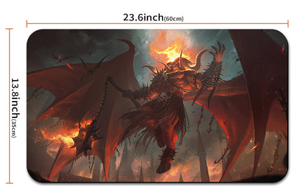 Mouse pad with dragon design and measurements, featuring a drawstring bag.