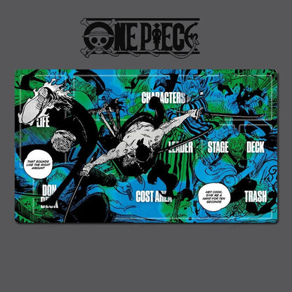 One Piece-themed playing card with character illustration and text on a dark background