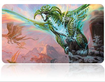 Fantasy-themed product packaging with a green dragon and rainbow effect on a white background