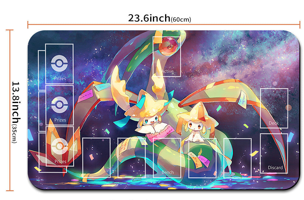 Pokémon-themed playmat with character design, measurements, and carrying strap.