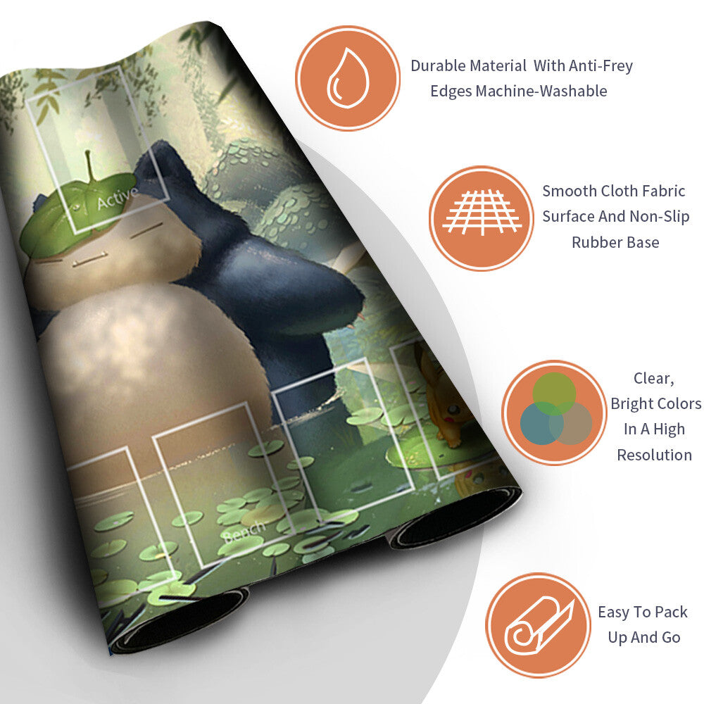 NEW Pokemon Snorlax Playmat Stitched Edge with Card Zones Rubber Game Playmat Stitched Edge of TCG