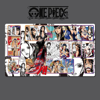 Collage of character illustrations from the anime 'One Piece' on a dark background with the 'One Piece' logo.