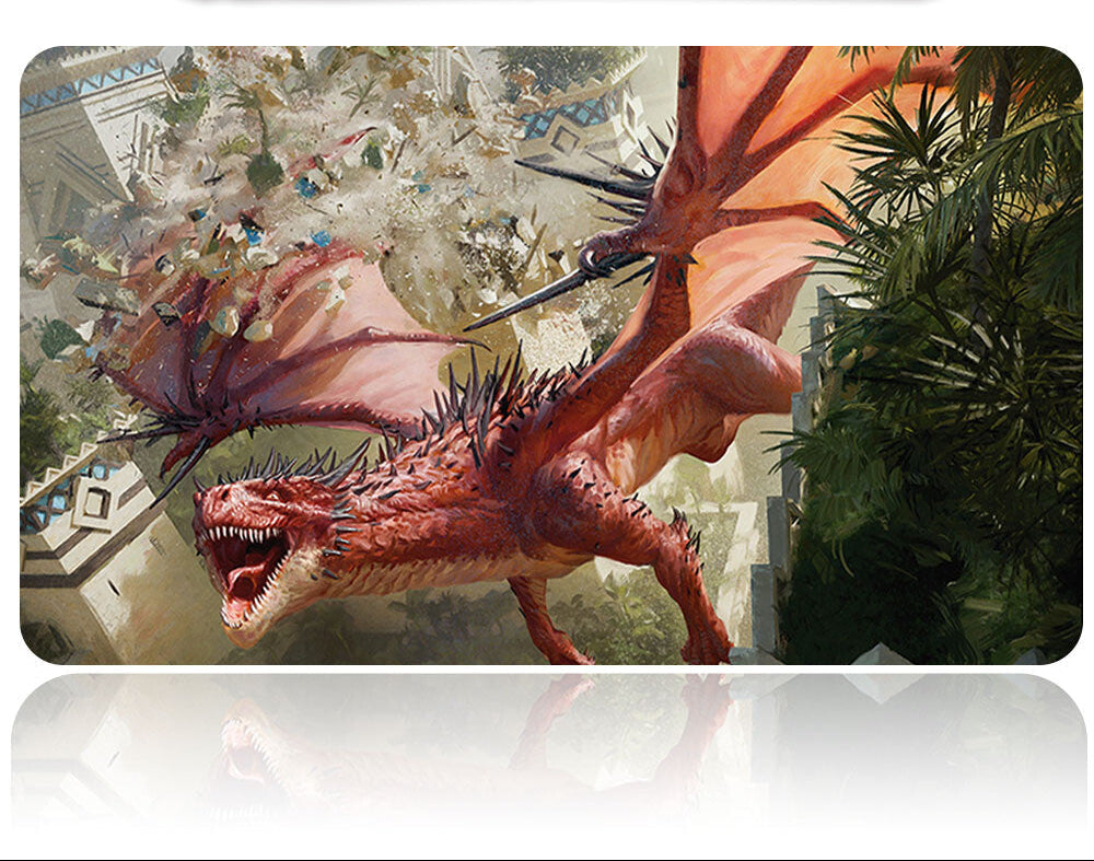 Red dragon illustration on a product packaging with a tool above it