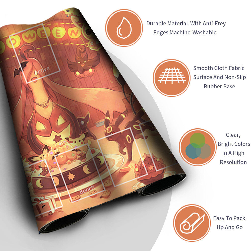 NEW Pokemon Playmat Stitched Edge with Card Zones Rubber Playmat Stitched Edge Compatible Pokemon