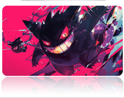 Gengar character design on a pink background with a metal tool above it