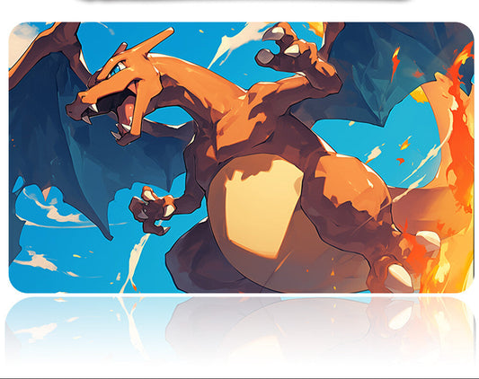 Card with a dragon design and a pen on a white background