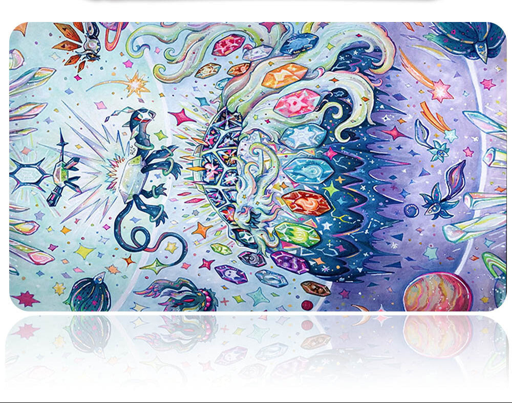 Colorful wallet with fantasy design featuring dragons and magical elements on a white background.