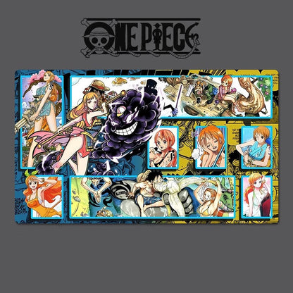 Collage of animated characters from 'One Piece' on a dark background with 'One Piece' logo.