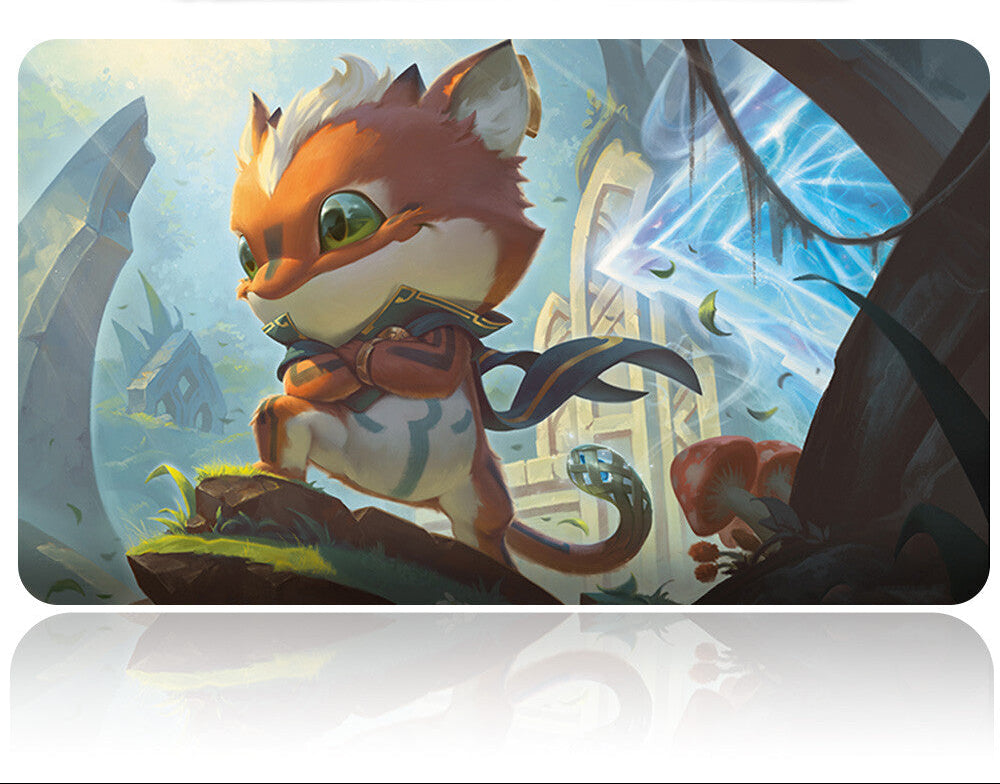 Animated character with a sword on a scenic background